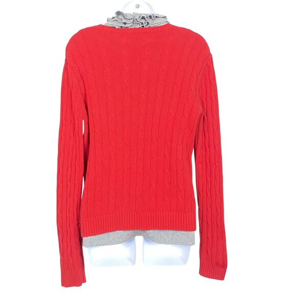 Chaps Red Cable Knit Sweater Large Long Sleeve V-Neck Womens Pullover 100% Cotto - Picture 3 of 8